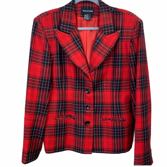 Halston Heritage Jackets & Blazers - HALSTON Red Tartan Plaid WOOL Blazer 14